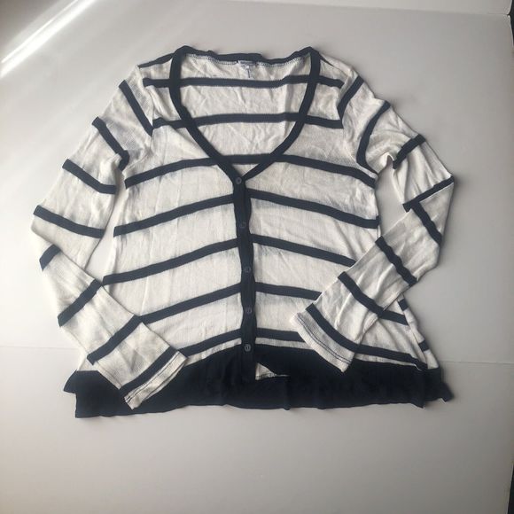 Splendid Striped Lightweight Button Down Long Sleeve Cardigan Sweater Size Large - Picture 1 of 9